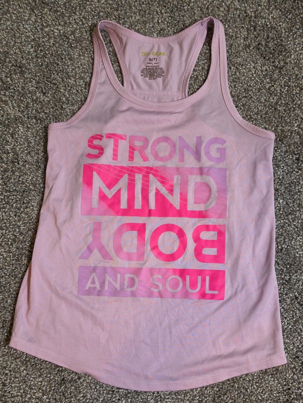 tek gear Pink Racerback Tank with 'Strong Mind Body and Soul' Graphic
